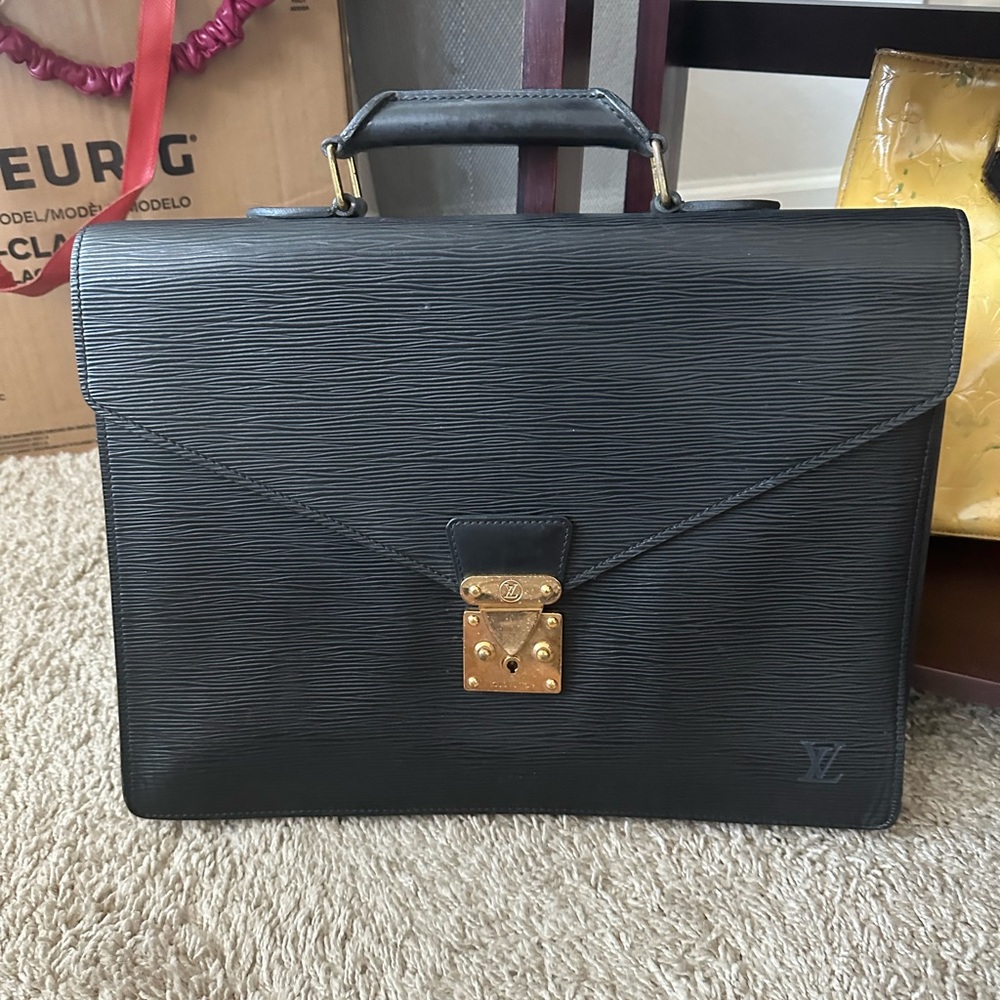 Black Epi LV Briefcase with Handle